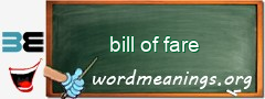 WordMeaning blackboard for bill of fare